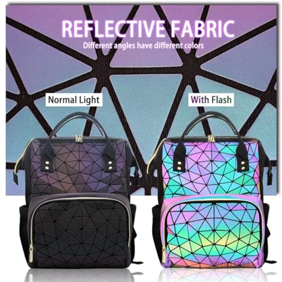 Large Geometric Holographic Backpack with USB Port for Laptop Travel Work main image 6